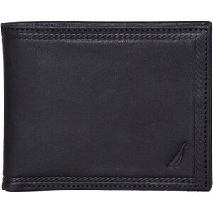 Men's Black Bifold Leather Wallet RFID Blocking ID Window Card Slots